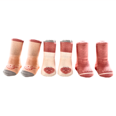 bebehome 兒童款 加厚 毛圈襪 3件組, 可愛草莓, S(9~11cm)