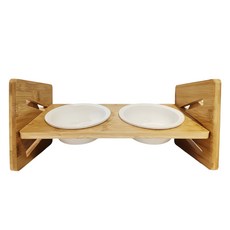 寵物夢工廠 木製可調雙碗 陶瓷碗 40 x 16 x 16cm, 款式隨機, 1組