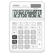 JINHO 京禾 12位元計算機, 大型LCD顯示螢幕 太陽能供電 雙重電力供應, 灰色, 1個
