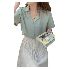 原版短袖襯衫，棉+聚酯纖維, 全長55cm 肩寬37cm 胸寬48cm 袖長22cm, 淺綠