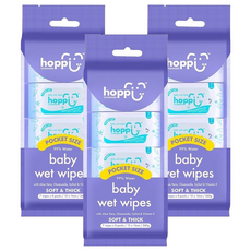 hoppi 嬰兒口手適用純水濕紙巾迷你包，7抽x8包，適用於敏感肌膚，德國五星認證, 7張, 24包