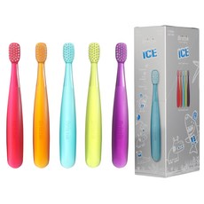 Bristik Ergonomic兒童極細軟毛牙刷組 6個月以上適用, 藍色+黃色+紅色+橘色+紫色, 5支, 1組