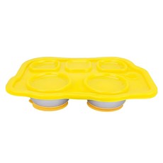 不鏽鋼分隔餐盤組 噗噗車, 304不鏽鋼餐盤, PP餐盤蓋, 矽膠底部吸盤, 耐熱餐盤, 黃色, 1組
