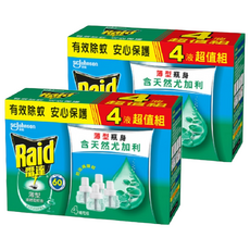 Raid 雷達 超智慧薄型液體電蚊香補充瓶 尤加利 4入組，含Etoc除蚊配方，有效驅蚊，清新自然, 164ml, 2盒