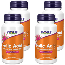 Now 素寶錠 B12+葉酸 800 mcg 葉酸含維生素 B-12 B 群維生素, 250顆, 4罐