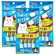 INABA CIAO 啾嚕 寒天肉泥 鰹魚 15g*4，嗜口性高 綠茶配方，有效消臭，不含防腐劑, 60g, 3袋