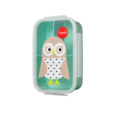 3 sprouts 午餐盒 三格分隔設計 四面卡扣設計 不含BPA, 貓頭鷹, 1個