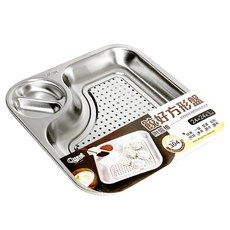 Quasi 餃好方形盤附醬格 304不鏽鋼, 24 x 24 x 3cm, 中式古典, 1個