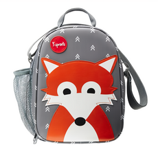 3 sprouts 新版午餐便當袋 大容量保冷 可調背帶手寫名牌 不含鄰苯二甲酸酯、鉛、BPA, 狐狸 灰色, 1個