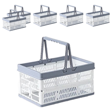 手提摺疊收納籃, 大(45 x 31.5 x 24cm), 灰白色, 6個