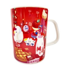 kanesho 金正陶器 陶瓷馬克杯 凱蒂貓 Hello Kitty 50週年 約直徑7x9.5CM 容量約280ML 日本產, 紅色, 1個