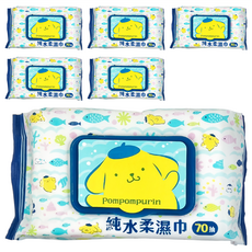 布丁狗 純水柔濕巾 70 抽, 1入, 6包