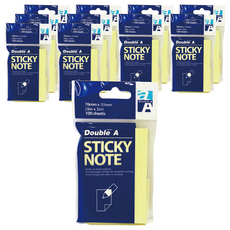 Double A 便利貼 76mm x 51mm, 黃色, 100張, 11包