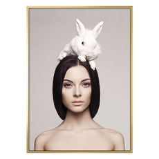波羅選畫所 主題選畫 美女與兔子 簡潔細緻 0.8cm窄邊畫框, 金色