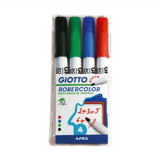 GIOTTO 兒童專用白板筆套裝 無毒無味, 黑色 + 綠色 + 藍色 + 紅色, 4支