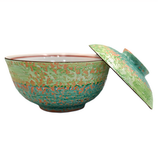 蓋物碗-日本製 寬11.5cm/高8cm 容量350mL 陶瓷, 藍綠彩釉, 1個