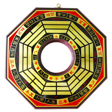 開運陶源 八卦鏡 正面八卦圖案 背面驅邪避魔咒文 鎮宅化煞避邪旺財利市 直徑約21.5公分, 黃楊木 深棕色, 1個