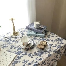 沐慕家居 棉麻桌布, 150 x 100cm, 青花瓷碎花, 2條