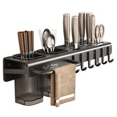 小熊壁掛刀架 40 x 9 x 6cm 40cm兩筷桶, 黑色, 1個