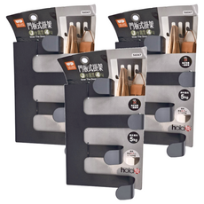 UdiLife 優的生活大師 hold掛 門板式 J型4勾掛架 - 適用於厚度4.7cm以下的各式門板，承重約5kg, 霧黑, 3個