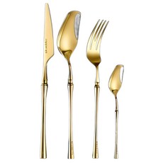 瑞典廚房 頂級304不鏽鋼 西餐餐具4件組, 典雅金, 1組, 牛排刀 + 叉子 + 湯匙 + 茶匙