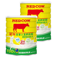 RED COW 紅牛 全家人高鈣奶粉 膠原蛋白配方, 雙倍膠原蛋白, 高鈣, 100% 紐西蘭純淨乳源, 2.2kg, 2罐