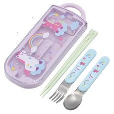 Skater AG抗菌三合一餐具組, 筷子 + 叉子 + 湯匙 + 筷盒, 獨角獸 彩虹款, 1套