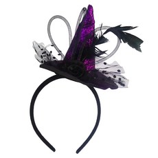 摩達客 COSPLAY派對頭飾 蕾絲羽毛巫婆帽髮箍, 紫色, 1個