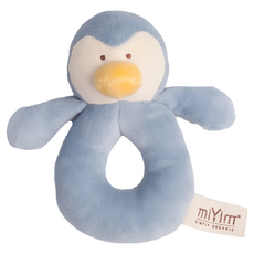 miYim 有機棉手搖鈴 噗噗企鵝，0歲以上適用，刺激寶寶聽覺發展，安全柔軟布料, 1個