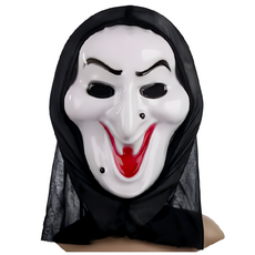 摩達客 COSPLAY派對變裝 白色邪惡巫婆黑頭套面具, 尺寸長31.5CM 寬18CM 厚9CM, 1個