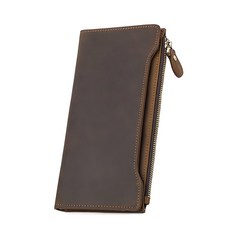 真皮頭層瘋馬牛皮男士皮夾皮包錢包長夾 棕色 卡片夾層*11, 20 x 10cm