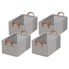 可摺疊衣物收納籃，高提手，四周加固, 47 x 28 x 20 cm, 千鳥格, 4個
