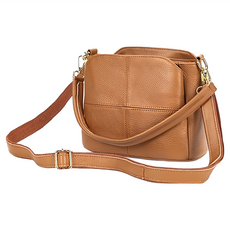 真皮頭層牛皮2WAY方塊格紋三格層女士肩背包/斜背包/女包 485g, 24 x 13 x 18cm, 咖色