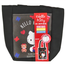 SHIERN-CHIU 廣億實業 HELLO KITTY 束口飲料提袋 保溫保冷內層, 黑色, 1個
