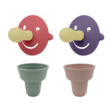 FROMISE 心形安撫奶嘴組 粉色1入 + 紫色1入 + ..., 第2階段 (6個月以上), 玫瑰赭色+黑莓色+綠色+粉紅色, 1組