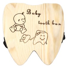 加厚牙齒造型松木乳牙盒 12.3 x 11.5 x 4cm, 乳牙款, 1個