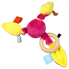 Snoozebaby 魔法手搖鈴，天鵝絨材質，內藏悅耳鈴鐺，天然無塗料實木, 桃紅色, 1組