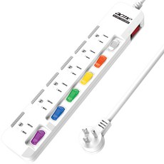 acme 7開關6插座安全延長線, 防火耐熱, 45度角平貼型插頭, 2.7m, SH9006, 1條