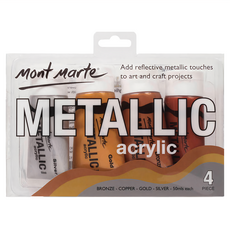 Mont Marte 蒙瑪特 金屬色壓克力顏料套組 含青銅色、銅色、金色、銀色, 50ml, 4色