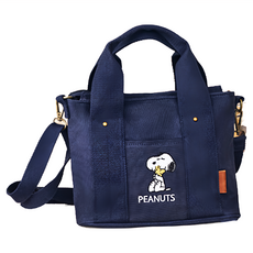 Kiiwi O SN 史努比多隔層厚磅帆布兩用托特包, 24 x 13 x 19cm, MISA 海軍藍