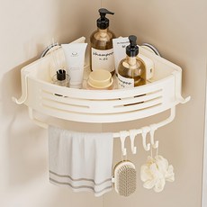 HOUDER 吸盤式太空鋁置物架 三角 升級加高帶桿, 奶油白, 1個