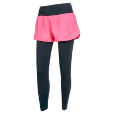 SUPERFEATURING 靓色彈性透氣假兩件緊身褲 後腰隱形口袋 時尚撞色, S, 黑粉, 1件