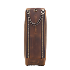 Contacts 真皮頭層牛皮復古鍊條多功能筆袋 LW48, 咖啡色, 1個