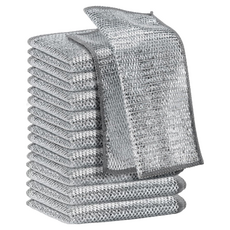 AHOYE 金屬銀絲清潔布 廚房清潔刷 菜瓜布 海棉 鍋刷 洗碗刷 強力去污, 1組, 10條