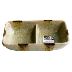 佐和陶瓷 萬古綠釉開片雙格餐盤 日本製, 1個, 單一顏色