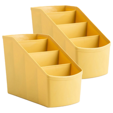 四格桌面收納盒 16.7 x 12.5 x 7.6cm 4個, 黃色, 2組