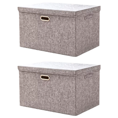 棉麻摺疊收納箱 [C064] 灰色/米色, 中(37 x 27 x 26cm), 2個