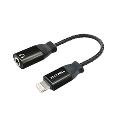 POLYWELL 寶利威爾 Lightning轉3.5mm音源耳機轉接線 母 可聽歌 無通話 PW15-W45-A283, 黑色, 1條
