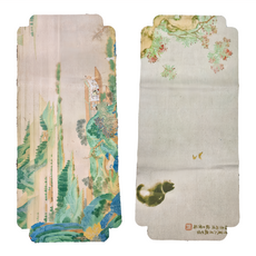 茶巾小號2件組, 材質: 布料(雙面絨), 尺寸:長34*15CM, 蝶躲茶戲貓 + 舟遊山水, 1組