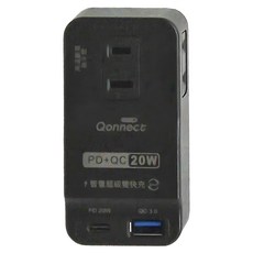 Qonnect PD + QC 20W 智慧型極速充電2P插座 R-05P, 黑色, 1個